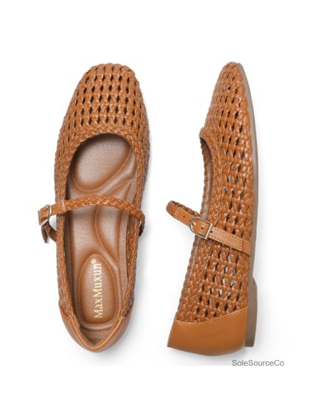 Woven Square Toe Mary Jane Ballet Flats Cushioned Comfort Dressy Shoes
